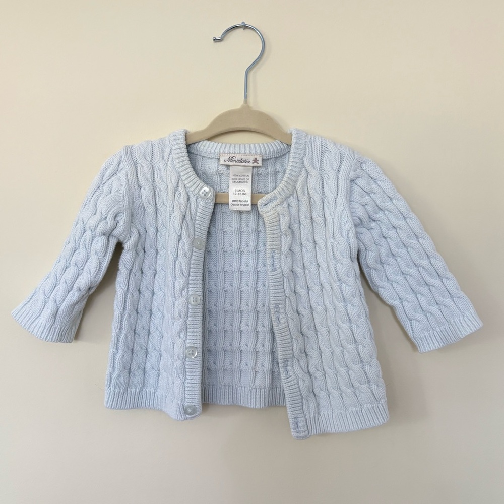 Miniclasix Classic Cable Knit Baby Cardigan - Light Blue - 6m